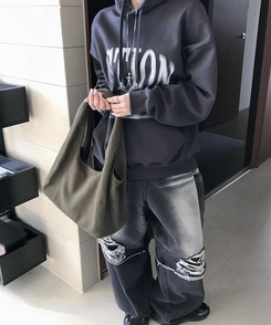 ワイド レイヤードデニムパンツ BLACK DENIM
