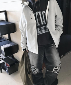 ワイド レイヤードデニムパンツ BLACK DENIM