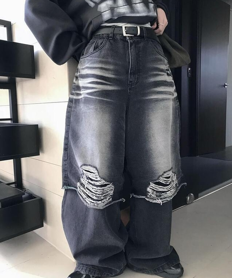 レイヤードデニムパンツ BLACK DENIM