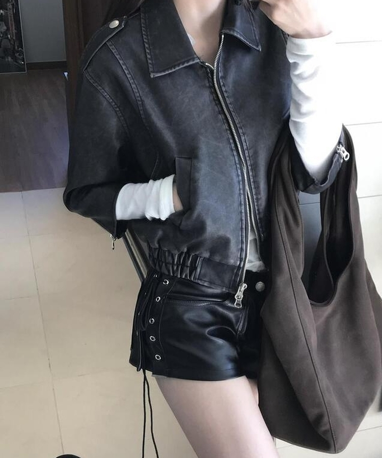 レザーアイレットショートパンツ BLACK