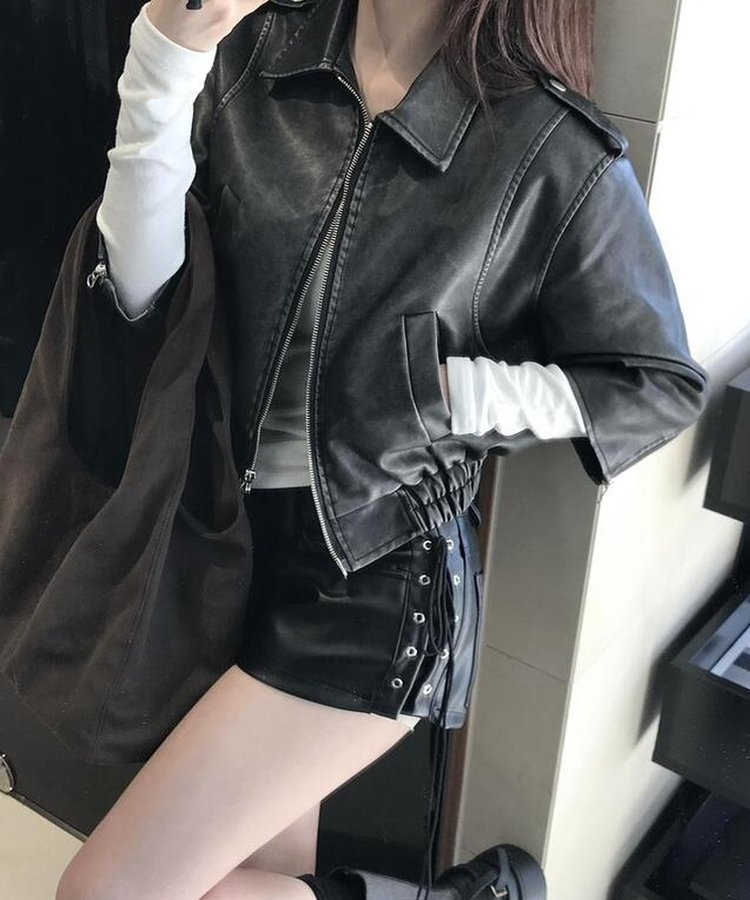 レザーアイレットショートパンツ BLACK