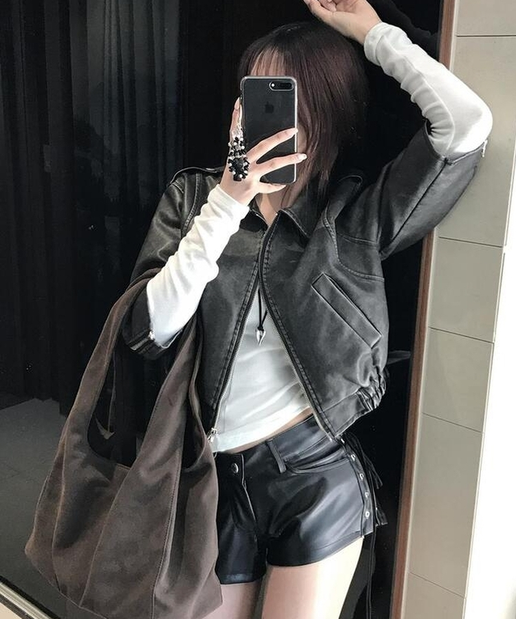 レザーアイレットショートパンツ BLACK