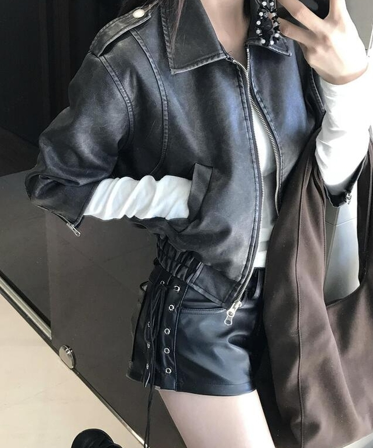 レザーアイレットショートパンツ BLACK