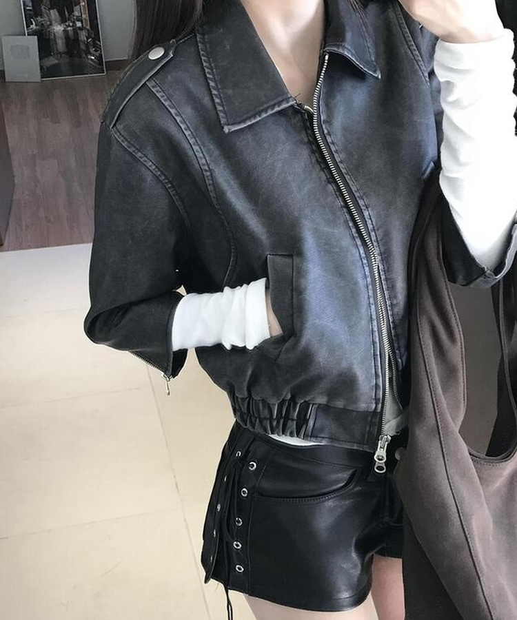 レザーアイレットショートパンツ BLACK