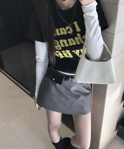 【ベルト付き】シンプルデイリーミニスカート GREY