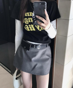 【ベルト付き】シンプルデイリーミニスカート GREY