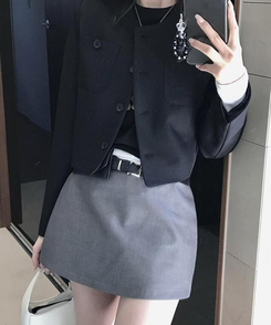 【ベルト付き】シンプルデイリーミニスカート GREY