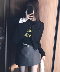 【ベルト付き】シンプルデイリーミニスカート GREY