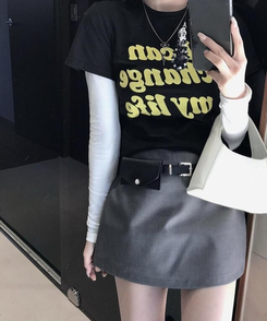 【ベルト付き】シンプルデイリーミニスカート GREY