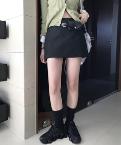 【ベルト付き】シンプルデイリーミニスカート BLACK