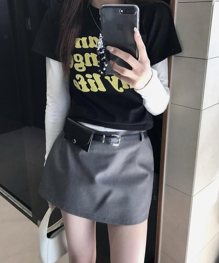 【ベルト付き】シンプルデイリーミニスカート GREY
