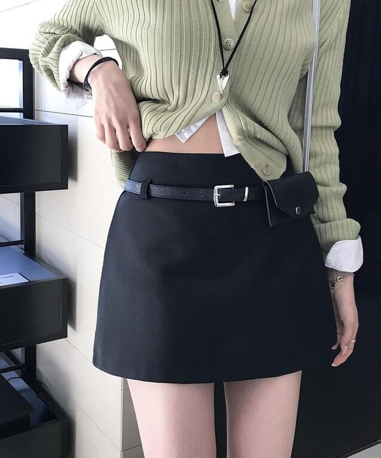 【ベルト付き】シンプルデイリーミニスカート BLACK