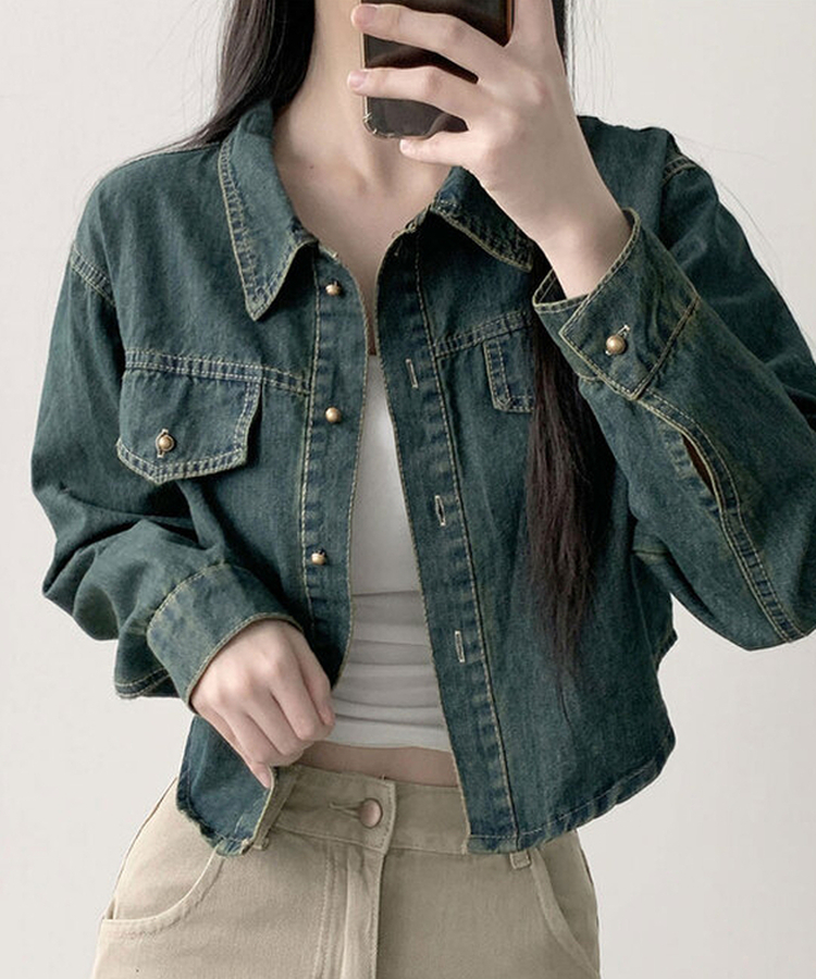 デニムクロップボタンシャツ DARK DENIM