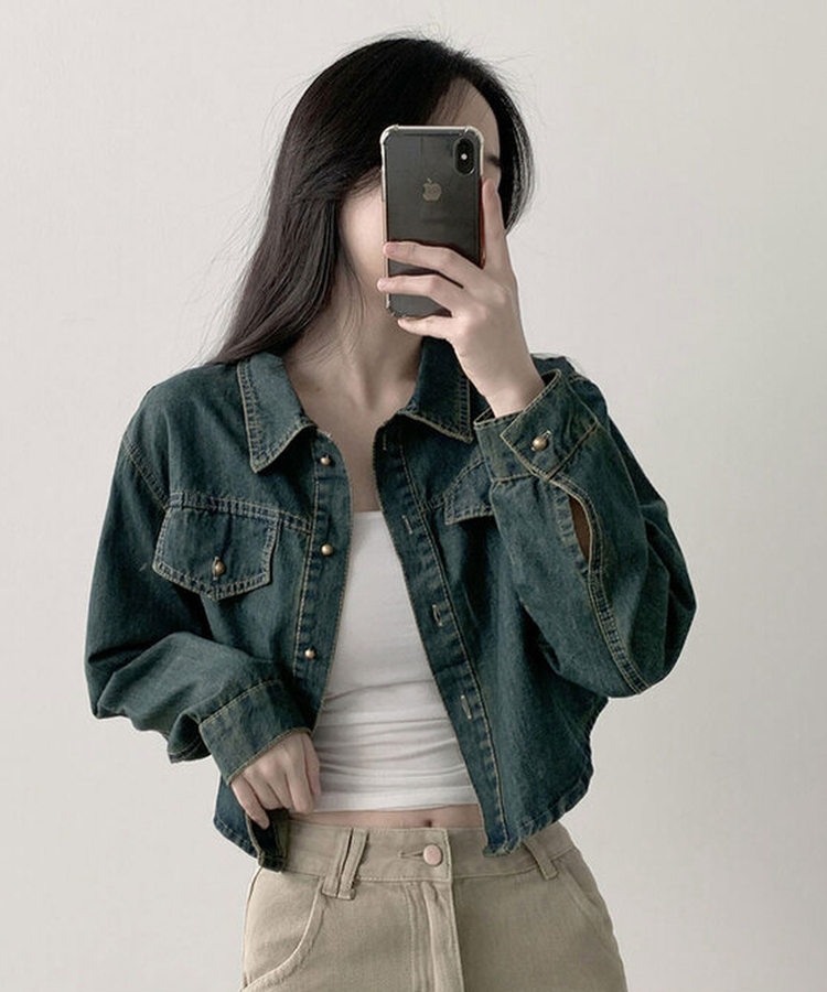 デニムクロップボタンシャツ DARK DENIM