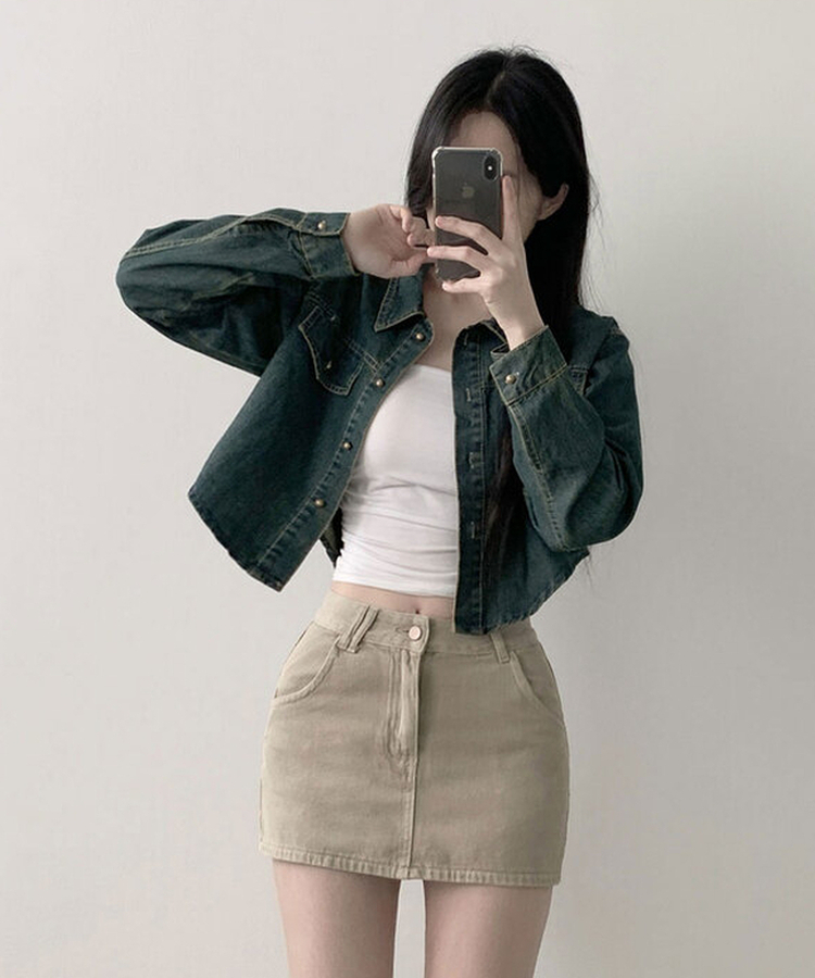 デニムクロップボタンシャツ DARK DENIM