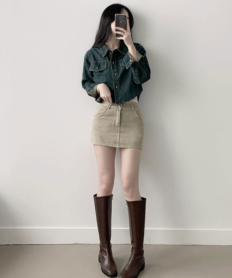 デニムクロップボタンシャツ DARK DENIM