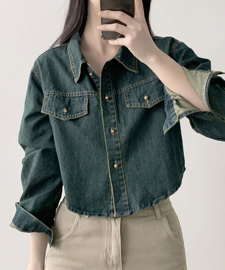 デニムクロップボタンシャツ DARK DENIM