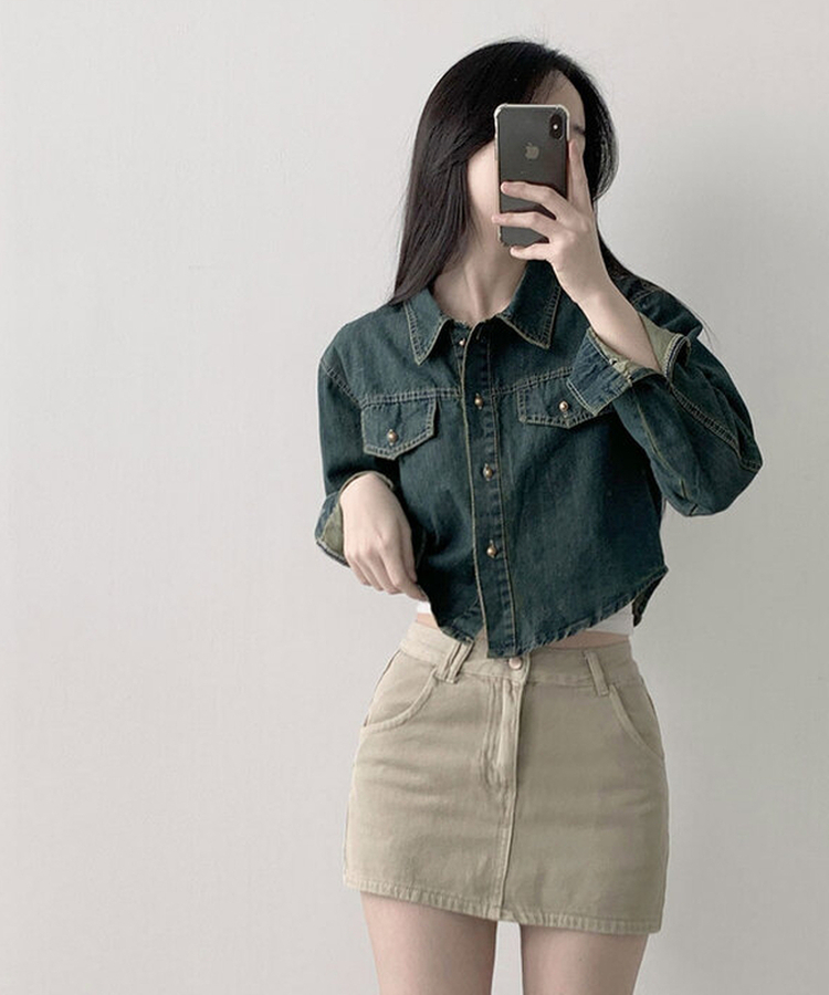 デニムクロップボタンシャツ DARK DENIM