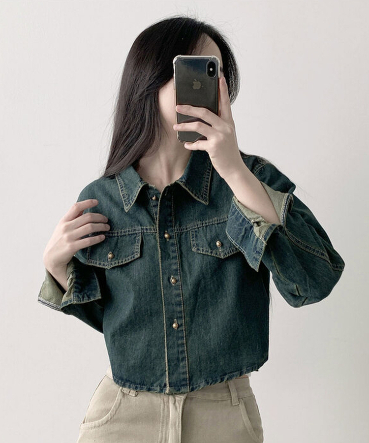デニムクロップボタンシャツ DARK DENIM