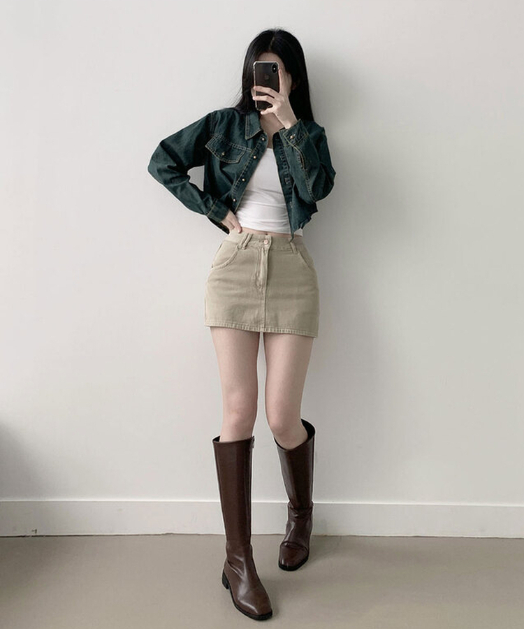 デニムクロップボタンシャツ DARK DENIM
