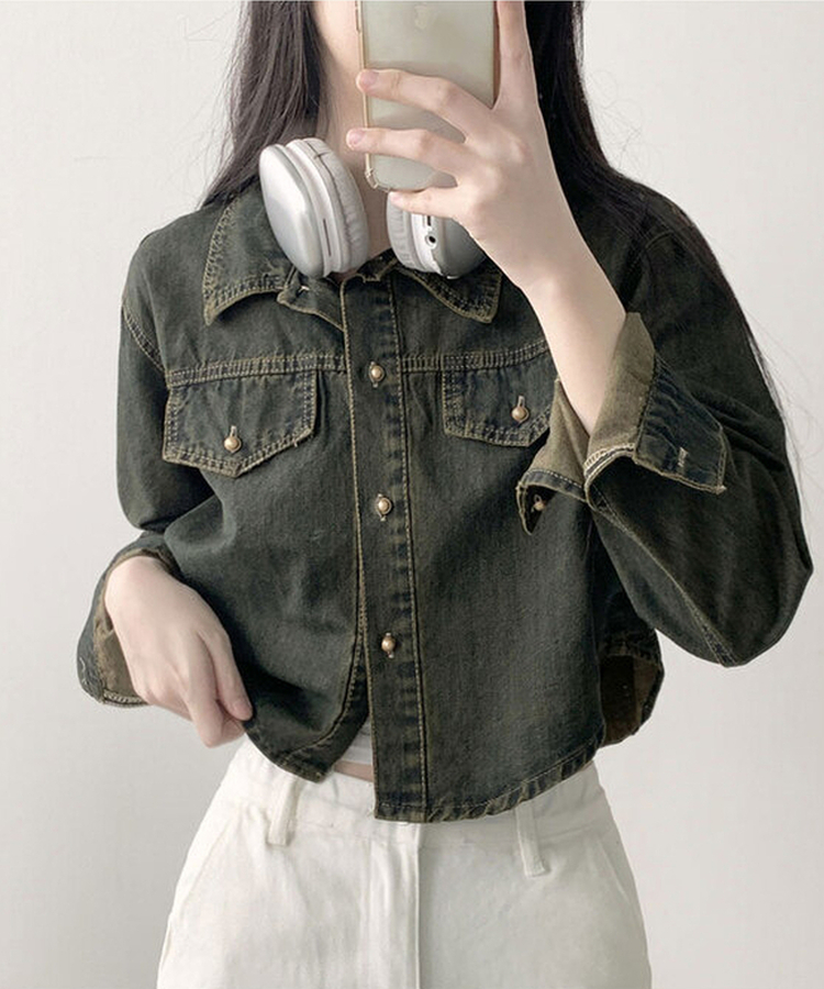デニムクロップボタンシャツ BLACK DENIM