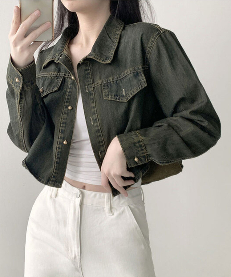 デニムクロップボタンシャツ BLACK DENIM