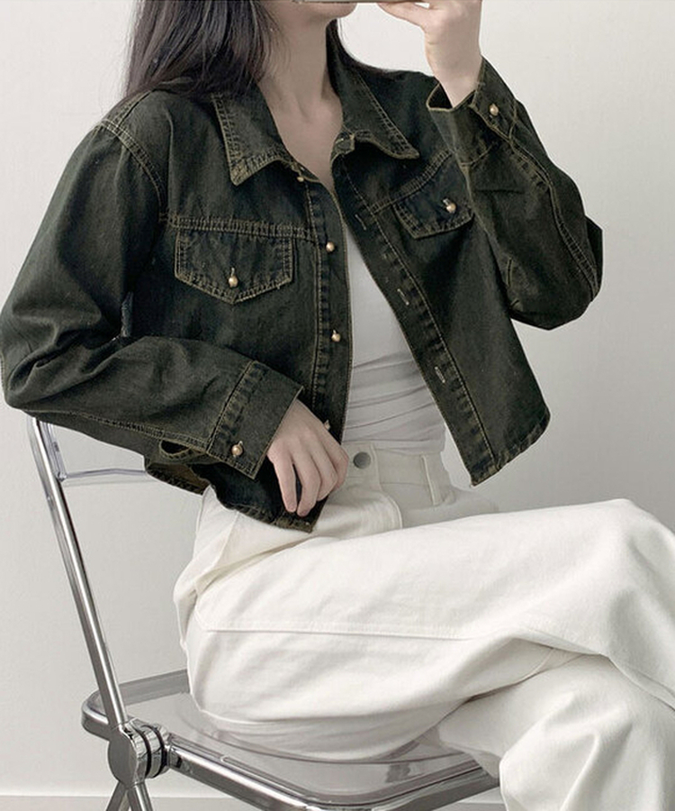 デニムクロップボタンシャツ BLACK DENIM