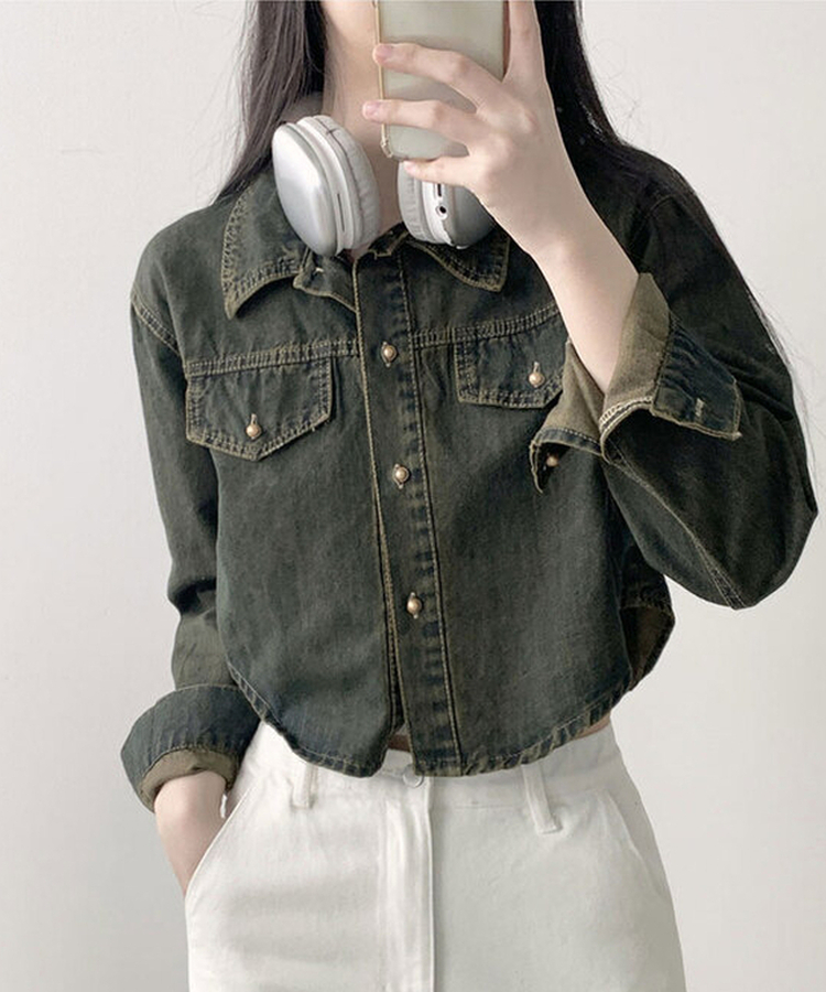 デニムクロップボタンシャツ BLACK DENIM