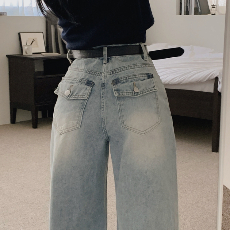 【丈別】ポケットウォッシングデニムワイドパンツ LIGHT DENIM