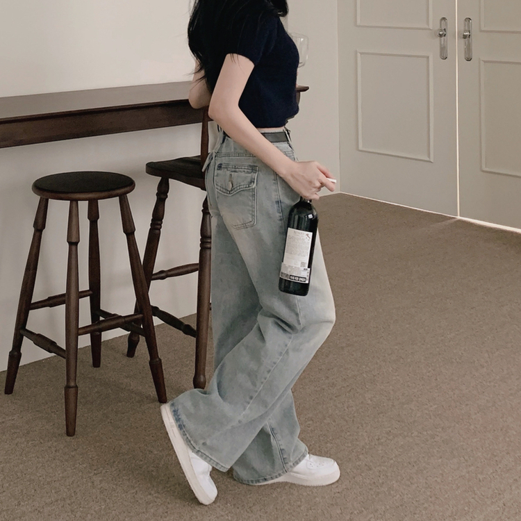 【丈別】ポケットウォッシングデニムワイドパンツ LIGHT DENIM