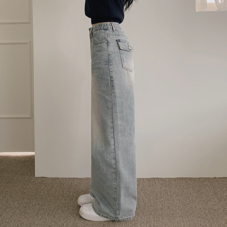 【丈別】ポケットウォッシングデニムワイドパンツ LIGHT DENIM