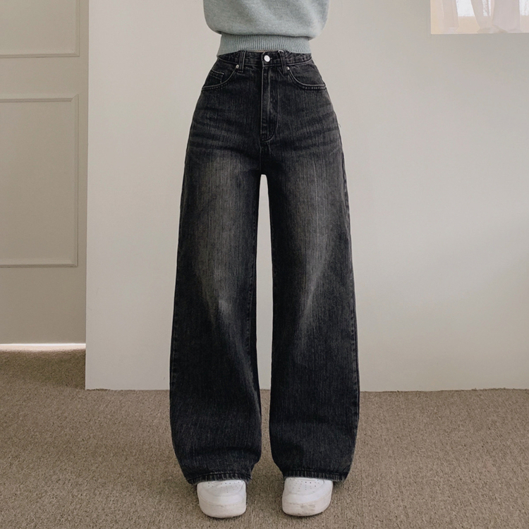 【丈別】ポケットウォッシングデニムワイドパンツ BLACK DENIM