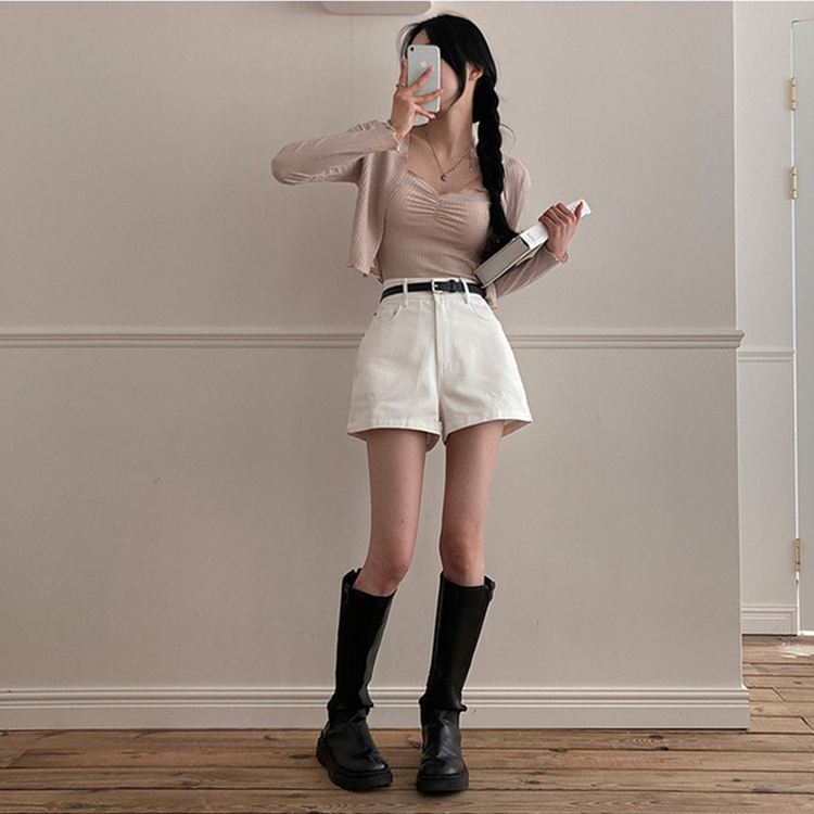 【ベルト付き】ベーシックコットンハーフパンツ IVORY