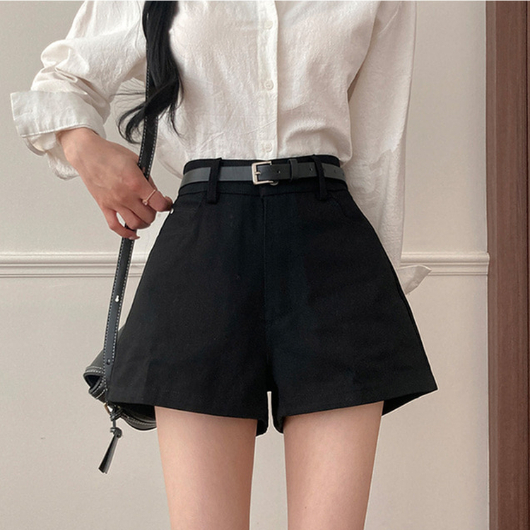 【ベルト付き】ベーシックコットンハーフパンツ BLACK