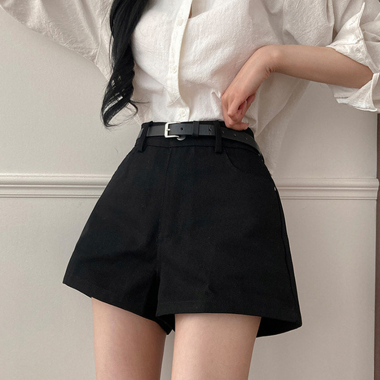 【ベルト付き】ベーシックコットンハーフパンツ BLACK
