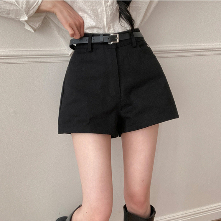 【ベルト付き】ベーシックコットンハーフパンツ BLACK