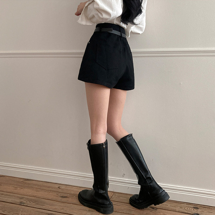【ベルト付き】ベーシックコットンハーフパンツ BLACK