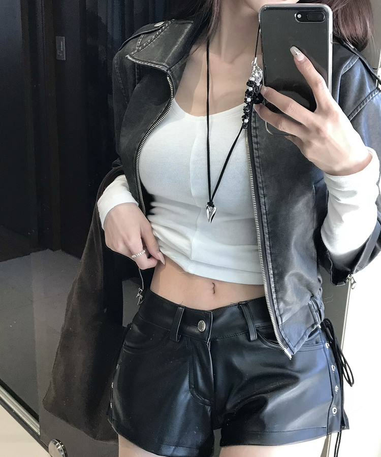 7分丈ウォッシングレザージャケット BLACK