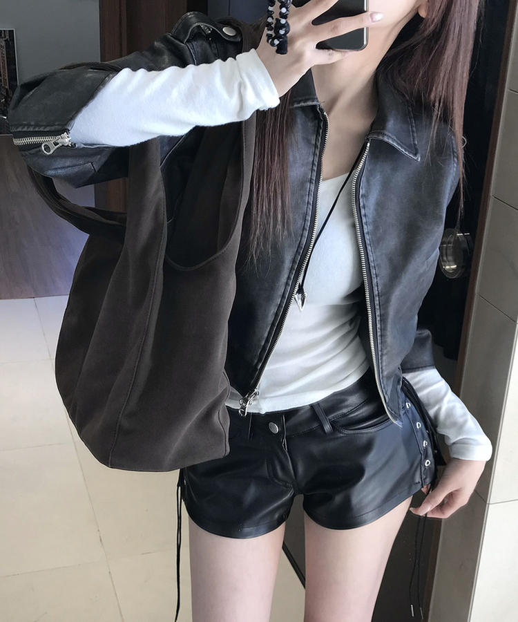 7分丈ウォッシングレザージャケット BLACK