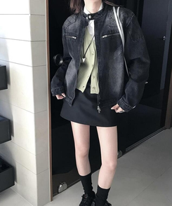 ジャケット デニムバイカージャケット BLACK DENIM