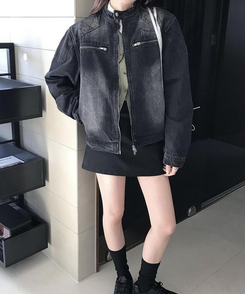 ジャケット デニムバイカージャケット BLACK DENIM