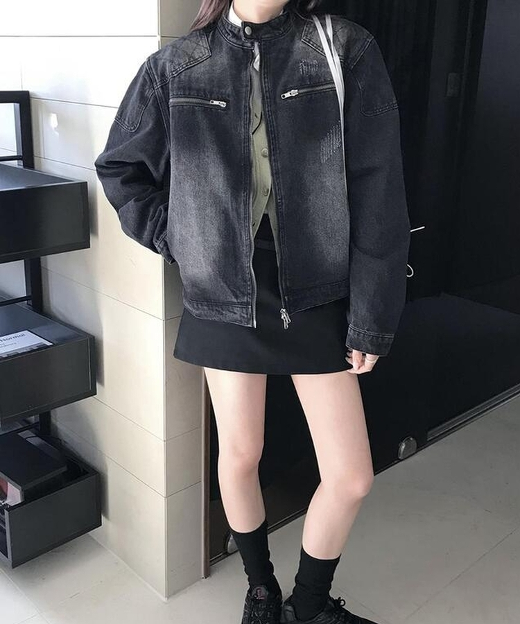 デニムバイカージャケット BLACK DENIM
