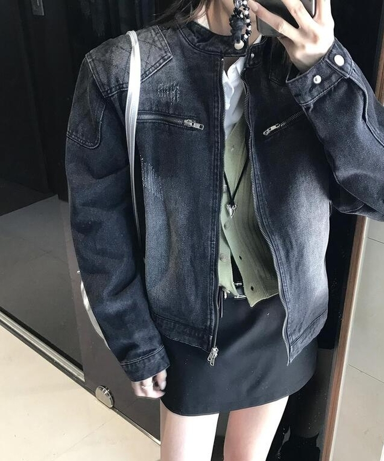 ジャケット デニムバイカージャケット BLACK DENIM