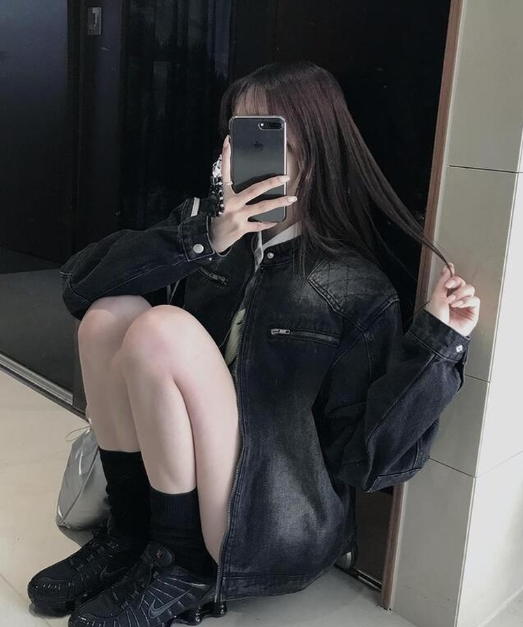 デニムバイカージャケット BLACK DENIM