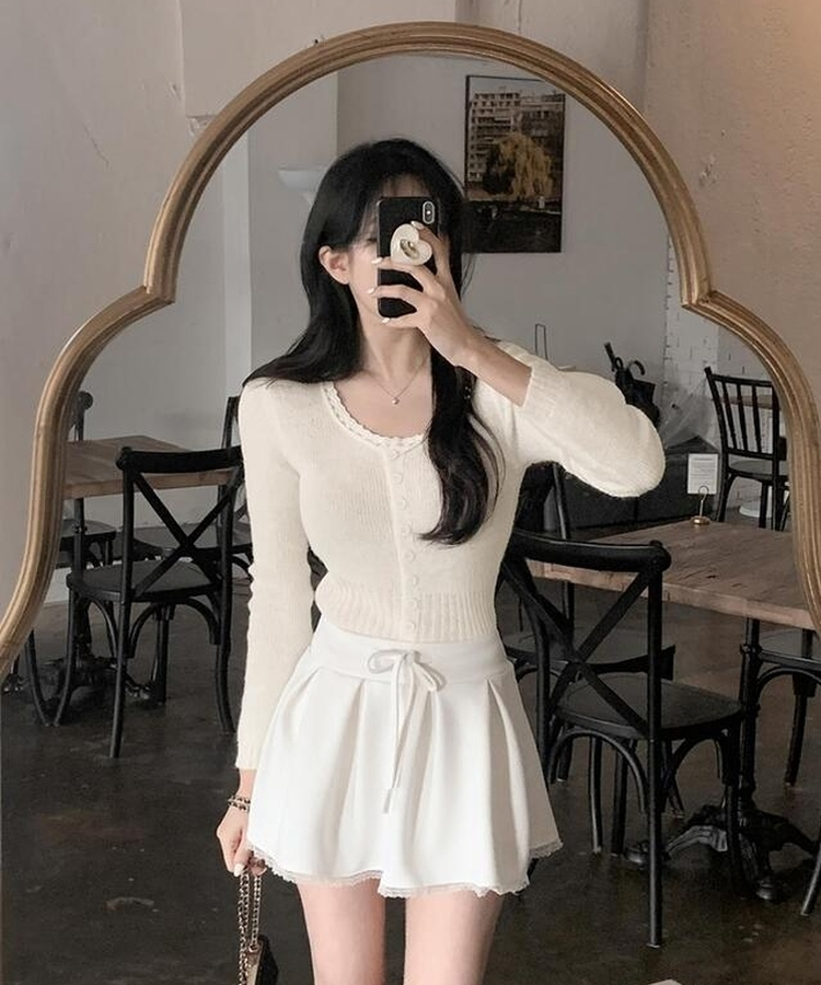 レースボタンカーディガン IVORY