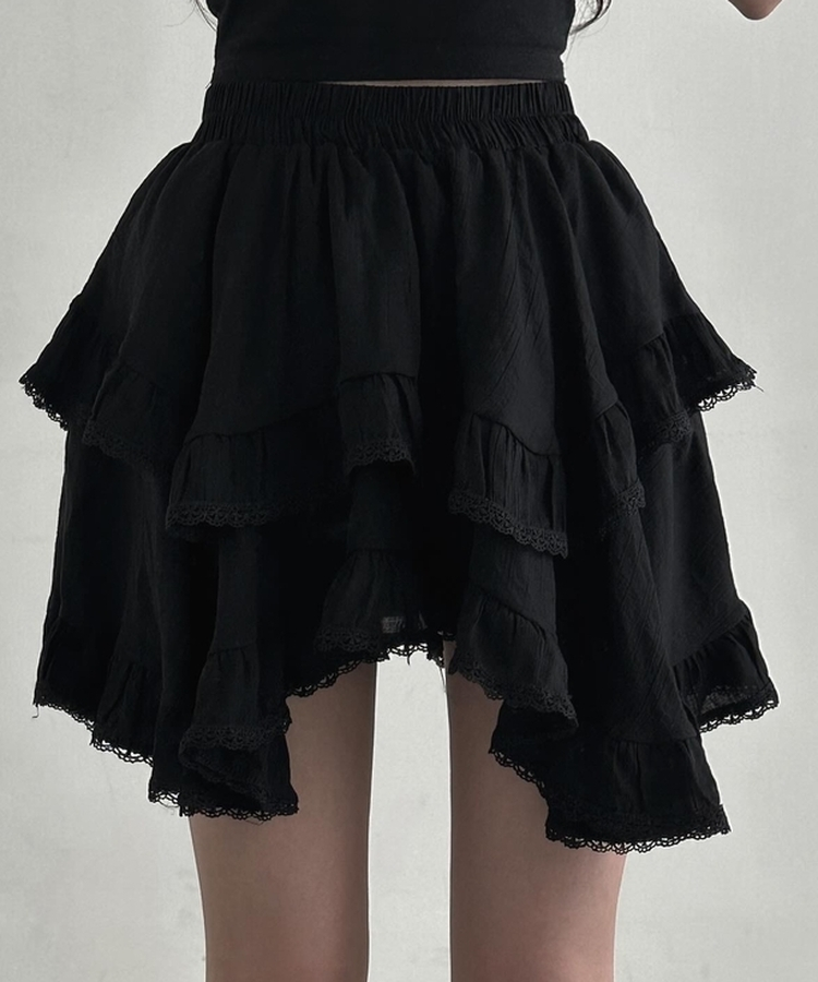 アンバランスティアードミニスカート BLACK