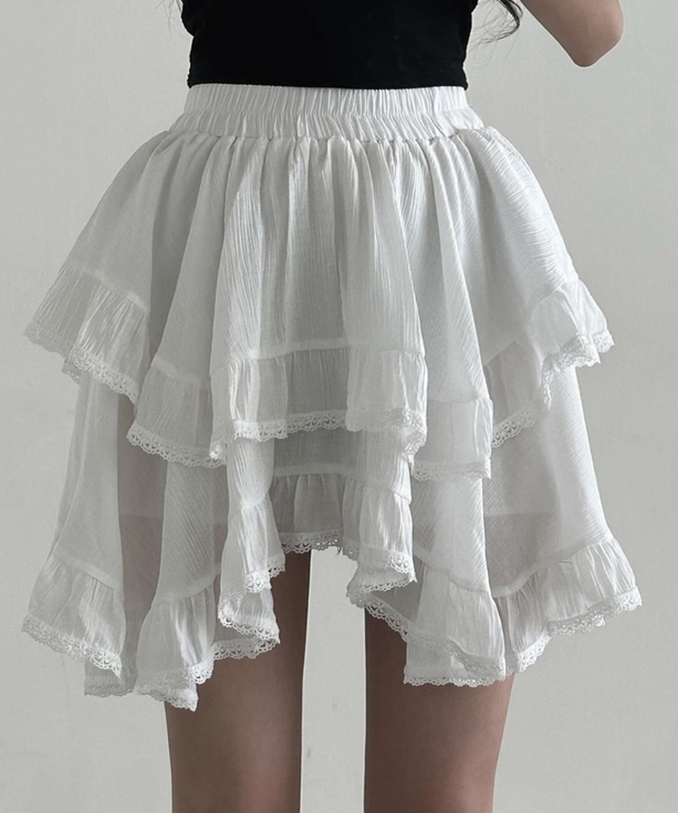 アンバランスティアードミニスカート WHITE