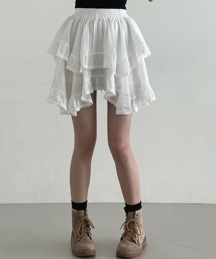 アンバランスティアードミニスカート WHITE