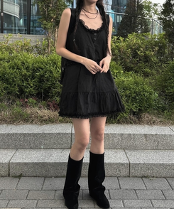 ミニワンピース スポットフリルミニワンピース BLACK