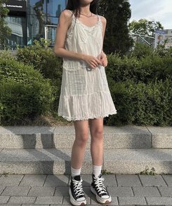 ミニワンピース スポットフリルミニワンピース IVORY